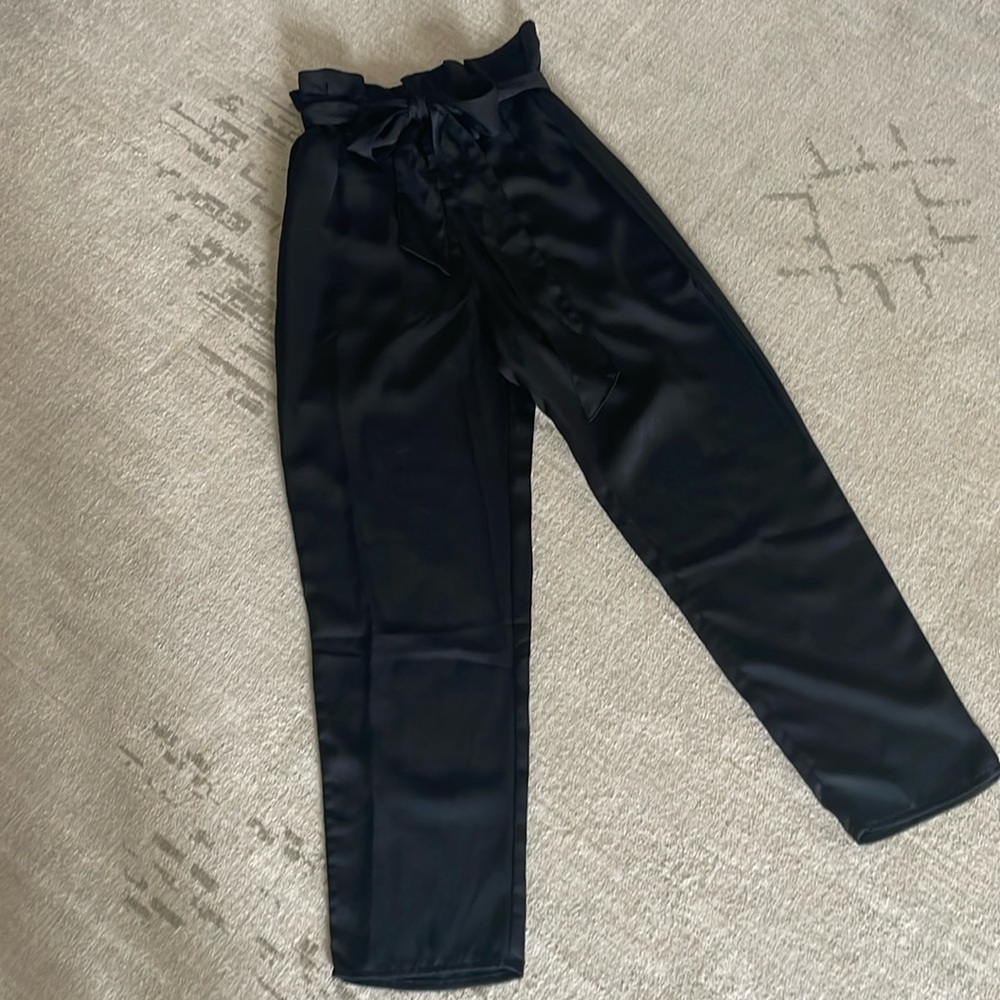 Small silk tie front black pants